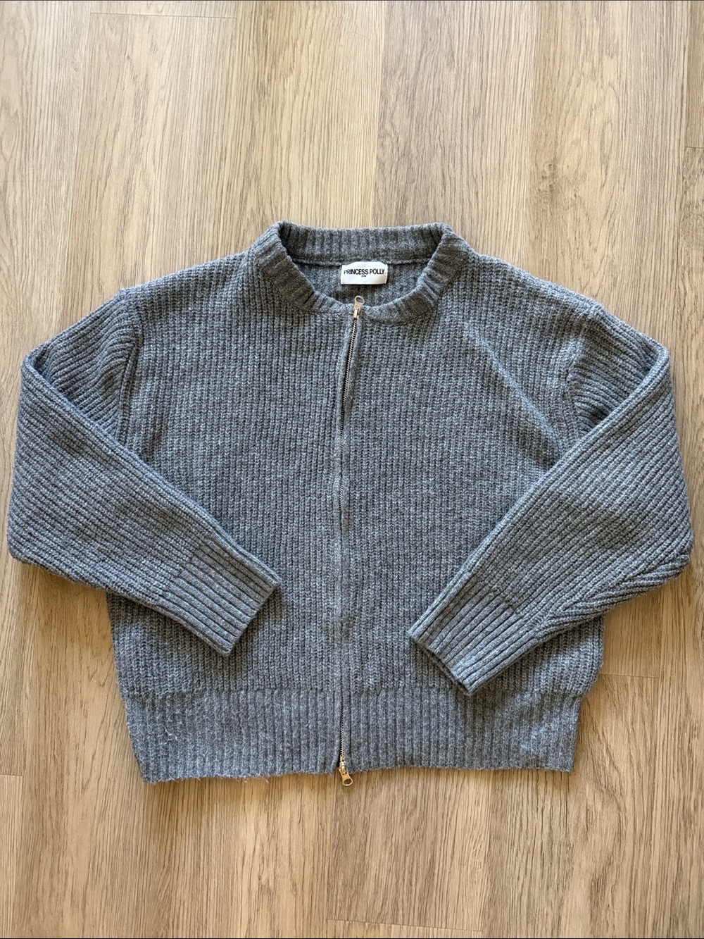 Princess Polly Gray Ribbed Zip-Up Sweater